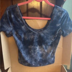 Lululemon Athletica Blue Black Crop Top Short Sleeve
